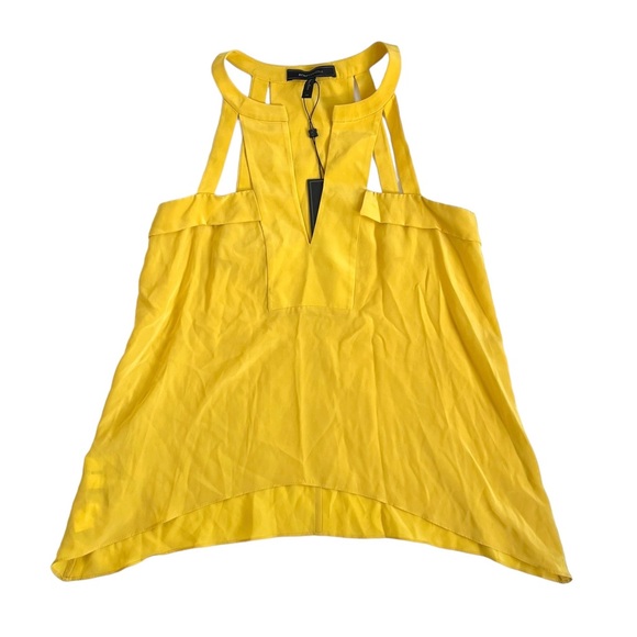 NWT BCBG Yellow Kayleen Silk Halter With Draped Hem Top - Picture 2 of 5